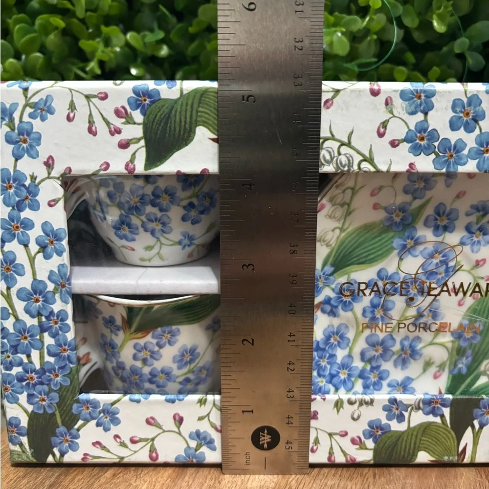 Grace Teaware NWT Flawer Fine Porcelain Blue Floral Teacup and Saucer Set